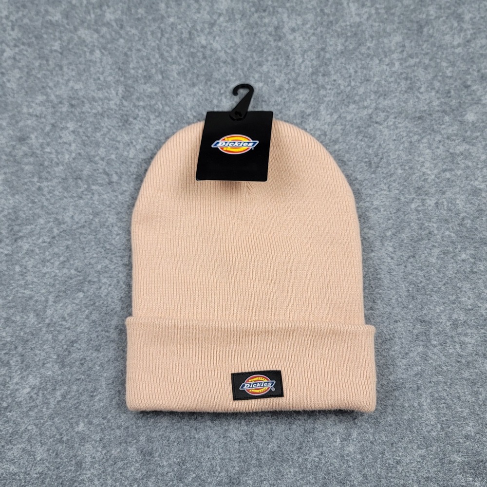 Dickies Workwear Beanie Unisex One Size Pastel Pink Knit Cuffed Logo Hat Cap